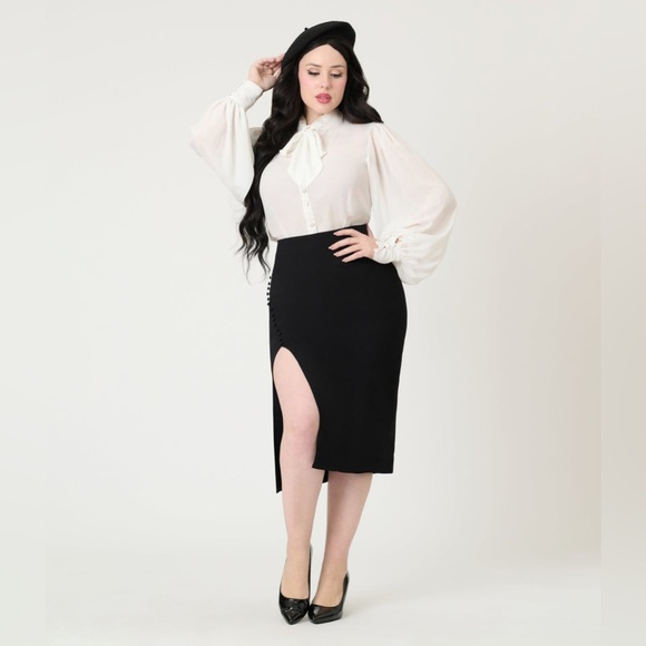 Unique Vintage Dresses & Skirts - NWT Unique Vintage Pencil Skirt asymmetrical slit button up 3X/20